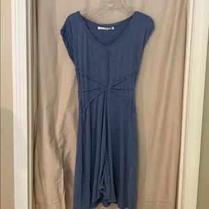 blue midi dress with waist detailing